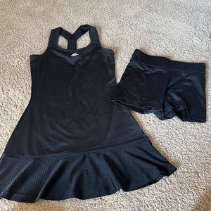 Adidas 2pc tennis dress; Size: XS; Black; mesh ruffle hem; racer back; Exc. cond
